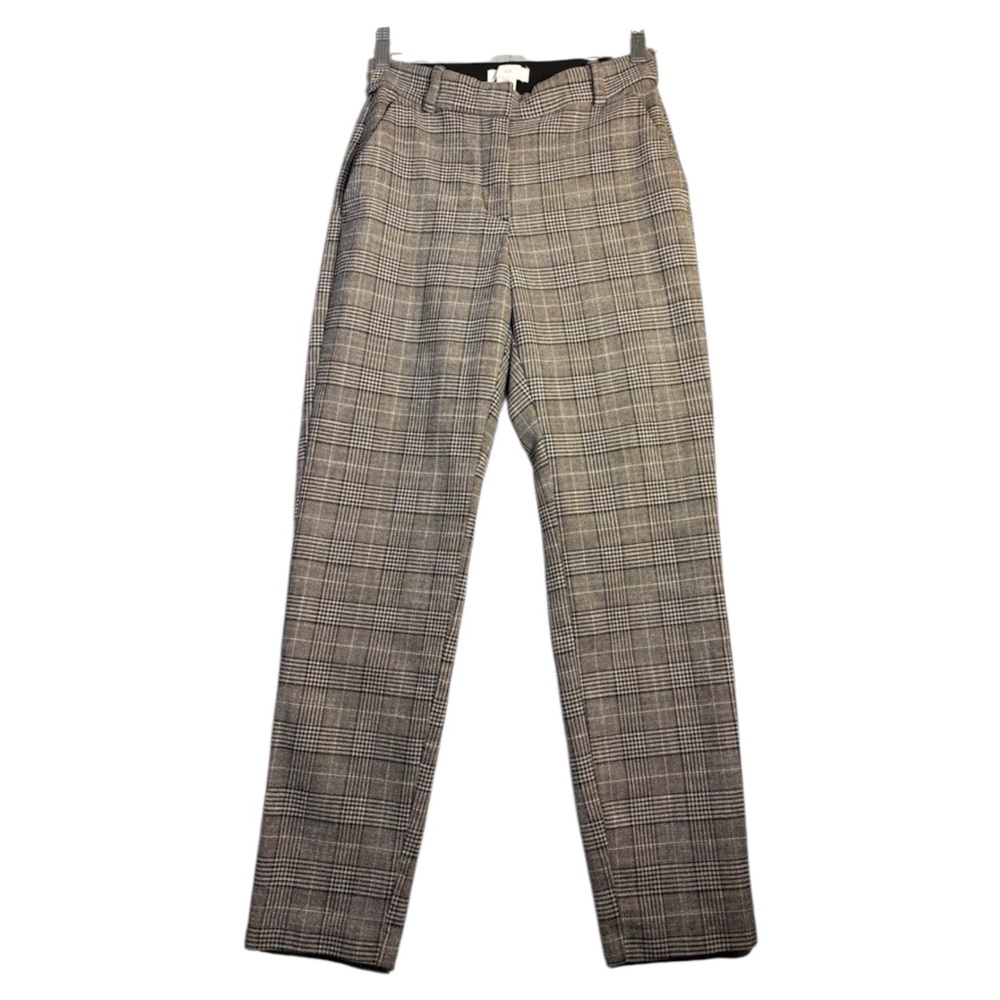 H&M Brown Plaid Ankle Length Slacks Woven Stretch sz 4 Womens